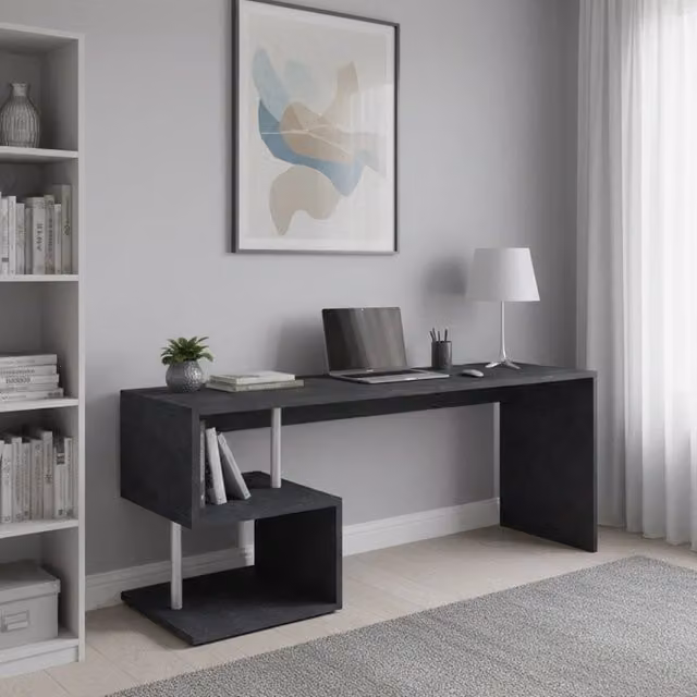 Scrivania Poseidone DMORA con 2 Ripiani, Grigio, L: 180 cm, P: 60 cm, H: 78 cm