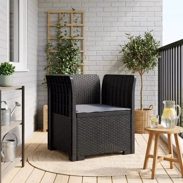 Poltrona da giardino a 1 posto con cuscino in design rattan moderno, colore antracite – 1