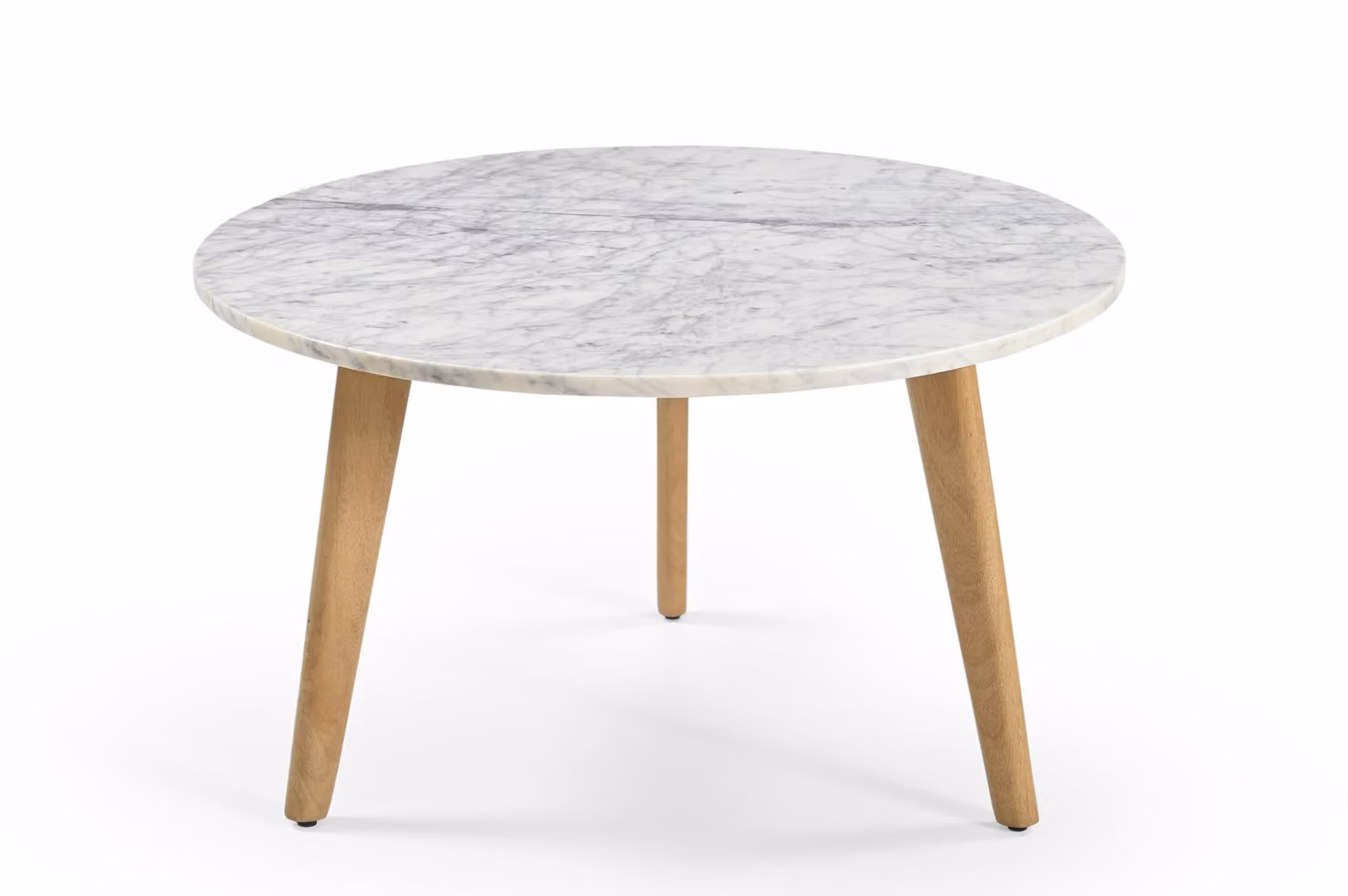 Marmoholz - Tavolino rotondo Modena Ø70 cm x H40 cm in marmo bianco naturale e legno di mango in rovere chiaro - tavolo in stile giapponese