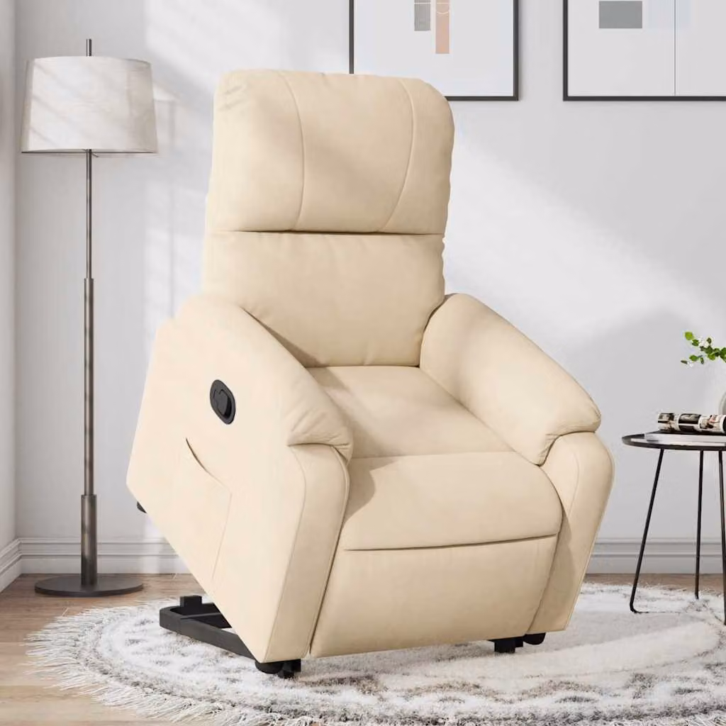 vidaXL Poltrona Alzapersona Reclinabile Beige in Tessuto Microfibra con Supporto Elettrico