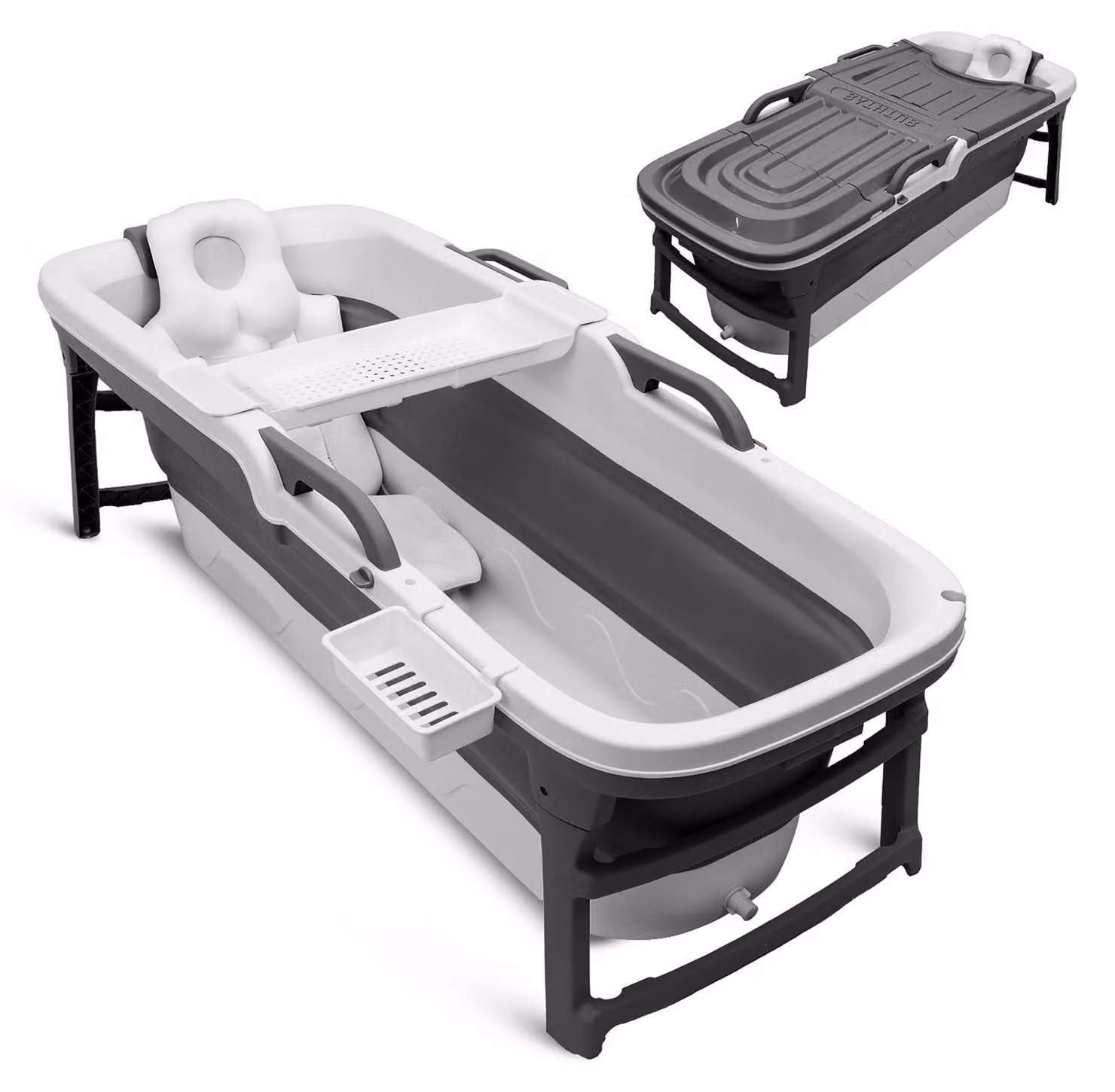 Vasca da bagno pieghevole da 150 cm, vasca reclinabile per adulti, colore grigio