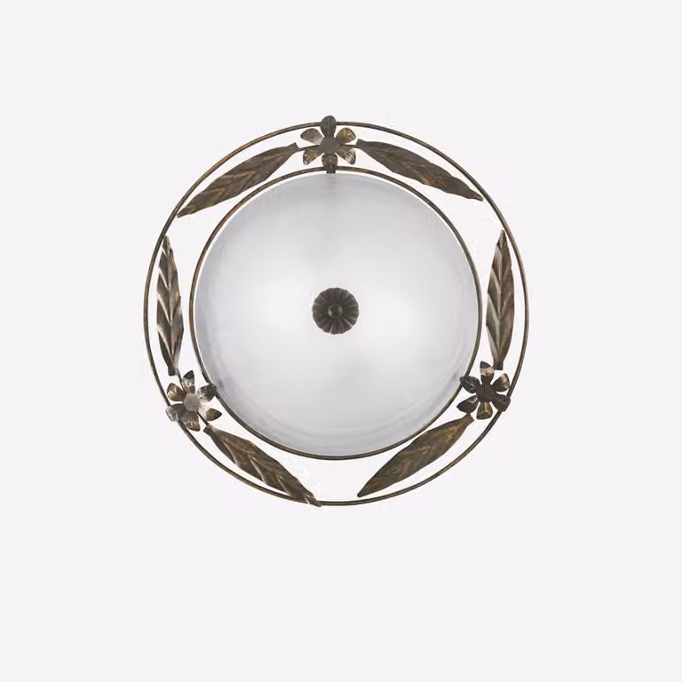 RICCIO: lampada da soffitto in vetro bianco con struttura in metallo, 40 cm.