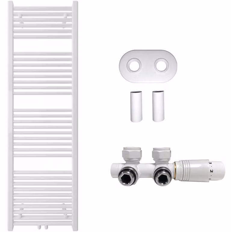 Kit radiatore per bagno Lincoln - riscaldamento centralizzato - attacco centrale da 50 mm - 484W - bianco lucido - 1600x500 mm