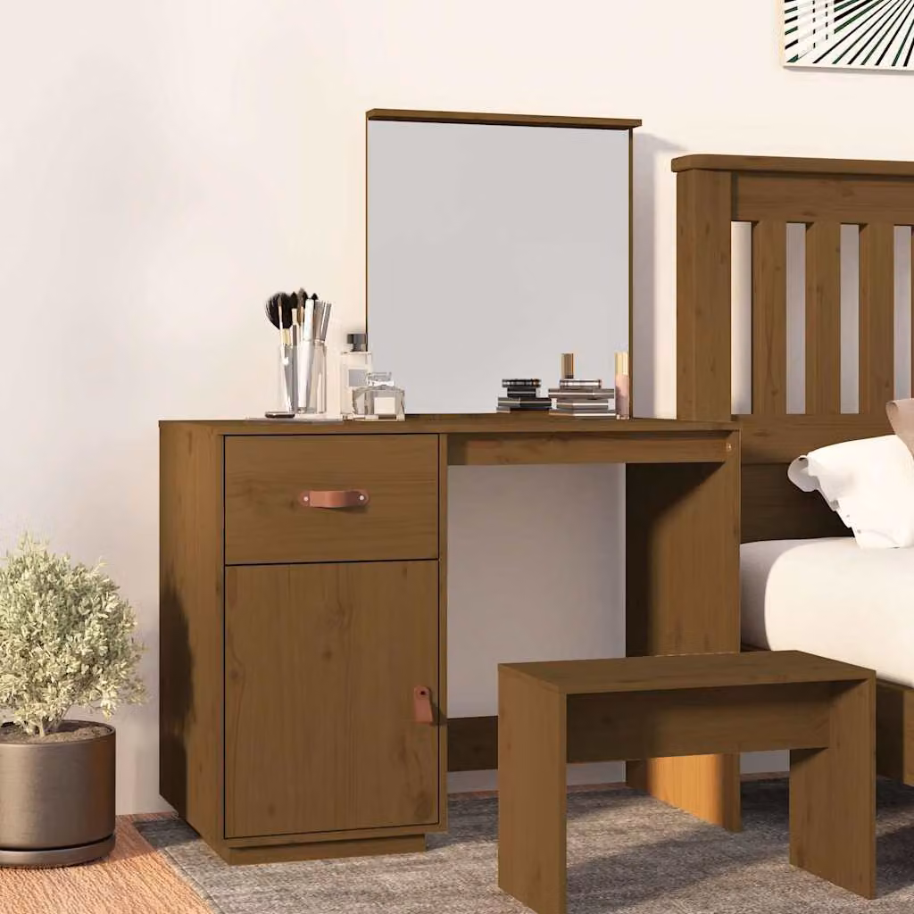 vidaXL Toeletta in Legno Massello di Pino Marrone Ambrato L: 95 cm, P: 50 cm, H: 134 cm