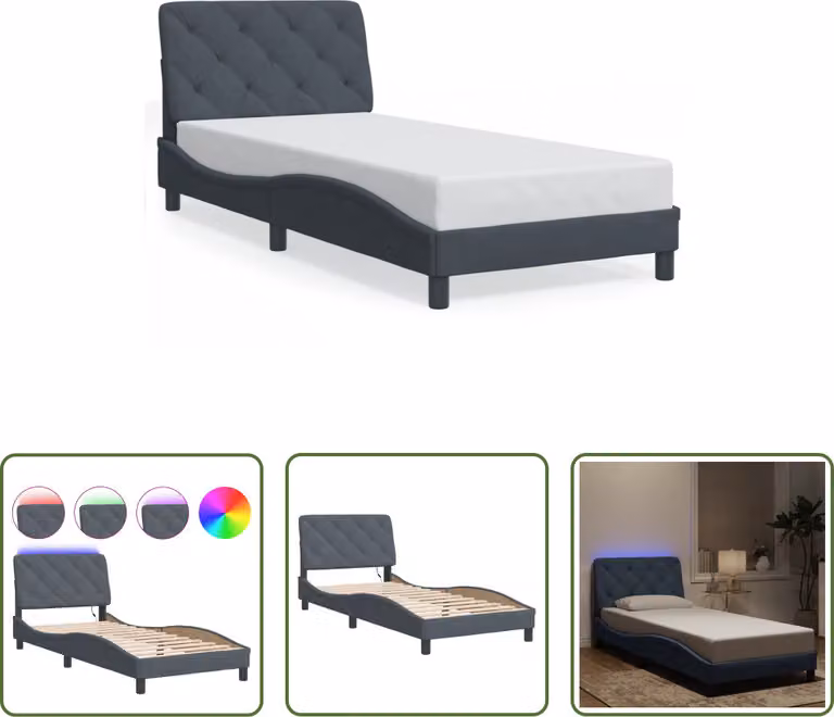 The Living Store Struttura letto con luci LED grigio scuro 90x190 cm in velluto