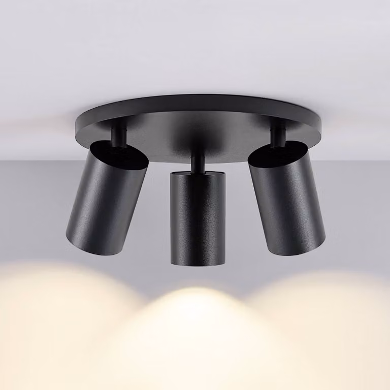 Deko-Light Faretto da soffitto CAN TILT, nero, Ø 25 cm, a 3 luci, metallo GU10 dimmerabile, Nero, Soggiorno / Sala da pranzo, Alluminio, Faretto