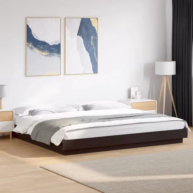 Giroletto con Luci LED Nero 180x200 cm in Legno Multistrato 3281078