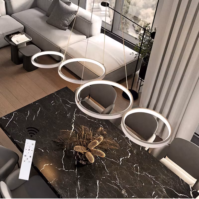 ZMH lampada a sospensione Lampada a sospensione a LED dimmerabile con telecomando 55W lampada da tavolo tavolo da pranzo tavolo da pranzo bianco lampada a sospensione anello regolabile in altezza lampada da sala da pranzo