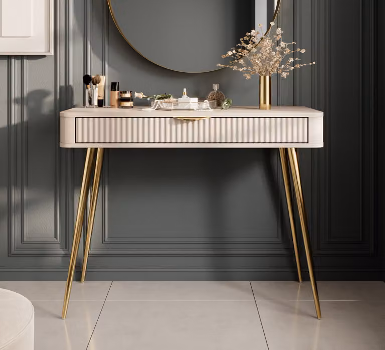 AX LIVING Vespasia piccolo tavolino da toilette beige 100,2 cm scanalato