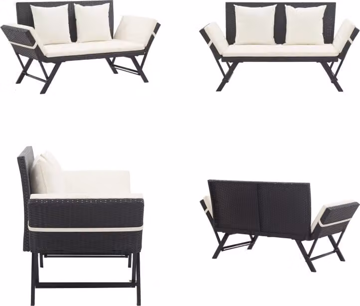vidaXL Panca da giardino con cuscini 176 cm in poly rattan nero - Lettino da esterno - Lettini da esterno - Lettino da sole - Lettini da sole