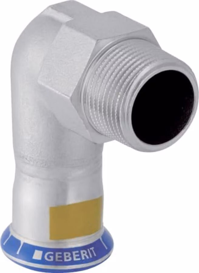 Geberit angolo di transizione del gas Mapress 90 gradi con AG, acciaio inox, d= 15mmxR 1/2