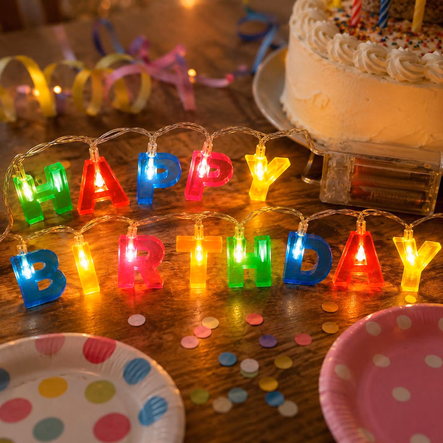 Catena luminosa per compleanni, 13 LED bianco caldo, 2 metri, alimentazione a batteria