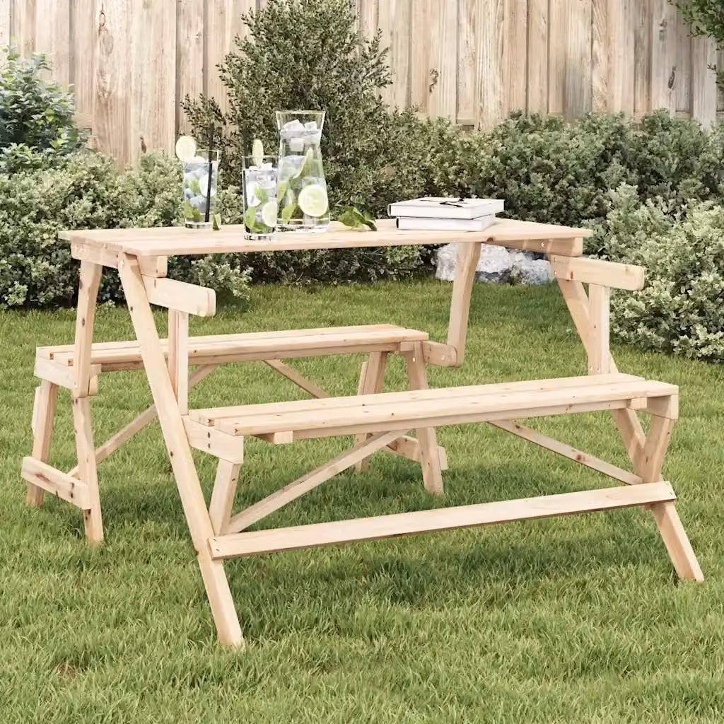 Tavolo da Picnic da Giardino in Legno di Abete Beige con Piano Pieghevole e Design Rustico – 2