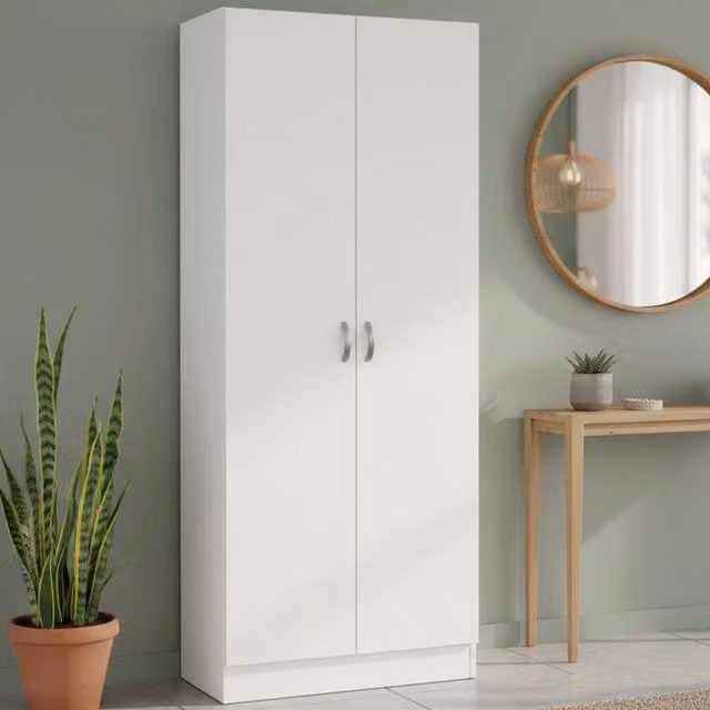 Scarpiera Erinni DMORA, Armadio da ingresso e porta scarpe moderno in MDF bianco opaco, L: 69 cm, P: 35 cm, H: 170 cm
