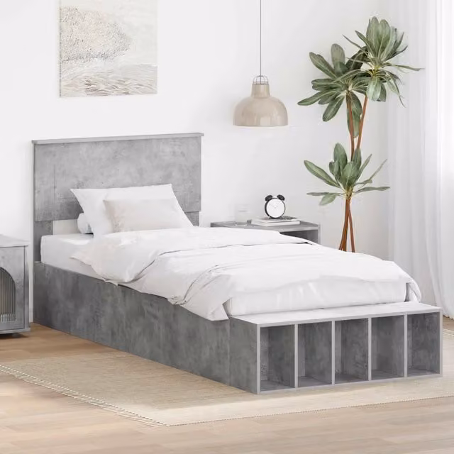 Struttura del letto con lo scaffale-Giroletto con contenitore-Rete del Letto Grigio cemento 90 x 200 cm 356804