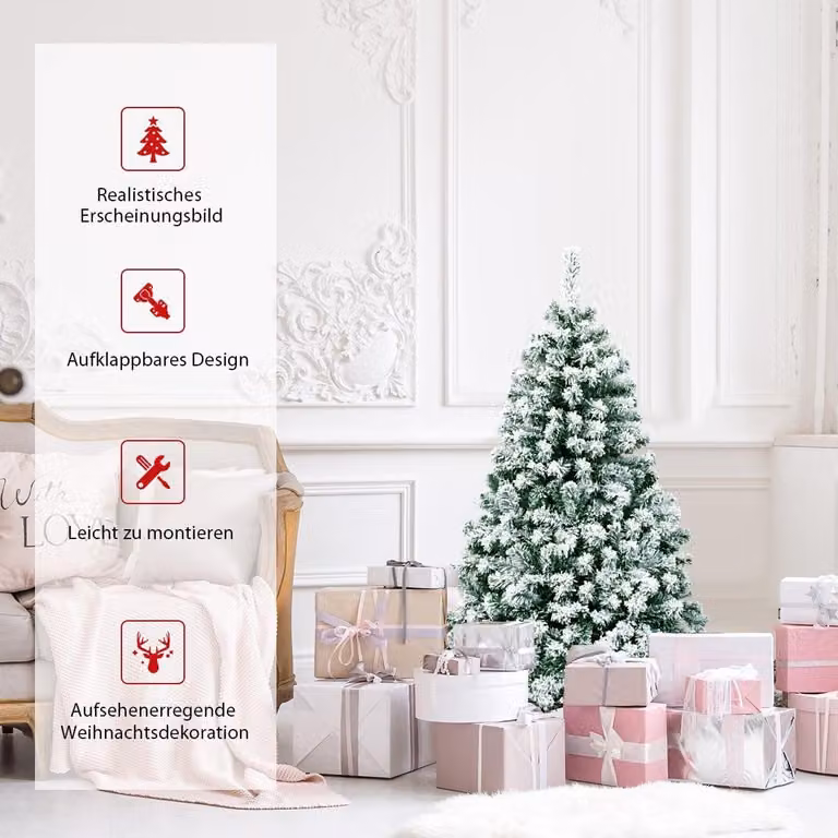 Albero di Natale artificiale da 135 cm con luci e neve