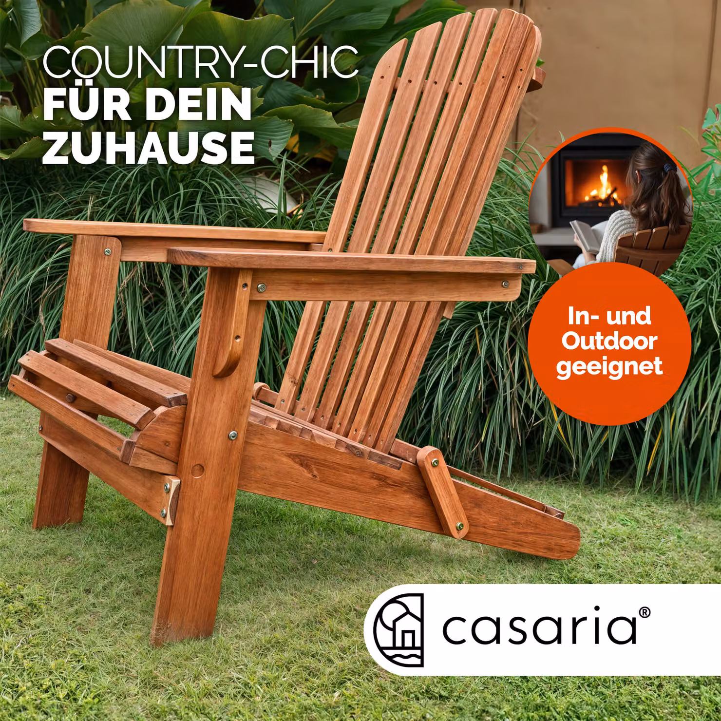 Sedia prendisole pieghevole Casaria in legno di acacia marrone con braccioli e design ergonomico – 2