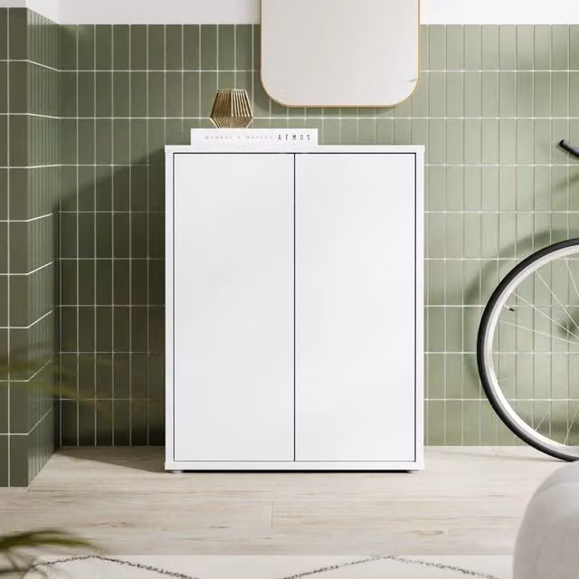 Mobile multiuso Medea Veriaffari con 2 ante e 4 ripiani grigio chiaro L: 74.5 cm, P: 34.9 cm, H: 99.1 cm