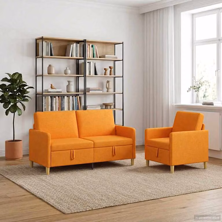 Set di 2 divani moderni vidaXL con contenitore, rivestimento in tessuto giallo e arancione per il tuo soggiorno