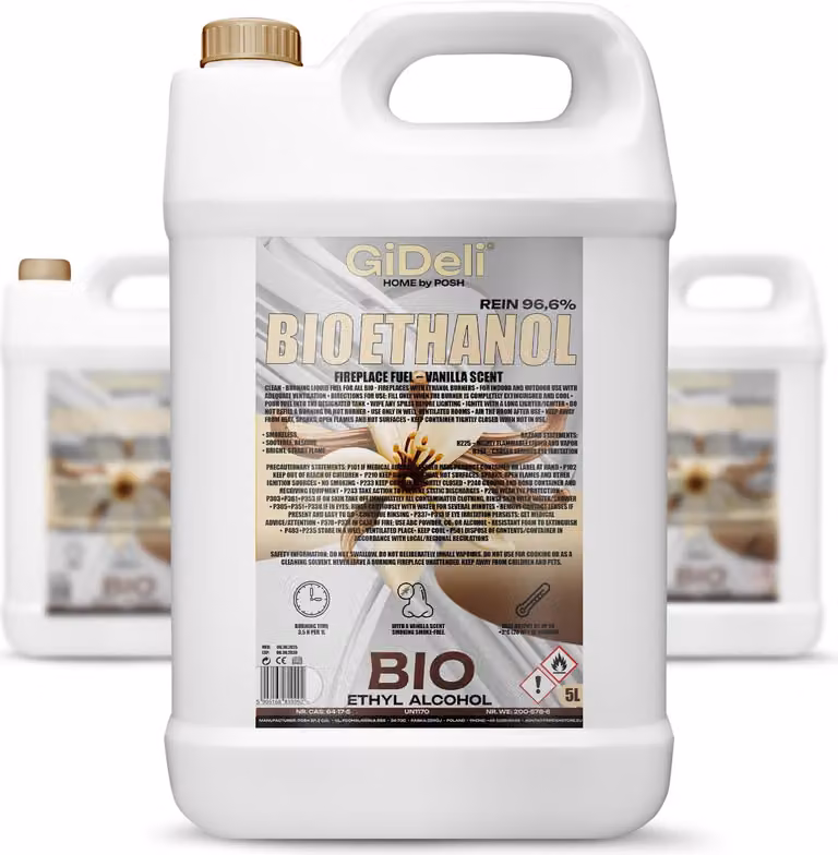 Bioetanolo profumato alla vaniglia 96,6% 15L per caminetti Universale Senza fumo Senza fuliggine GiDeli