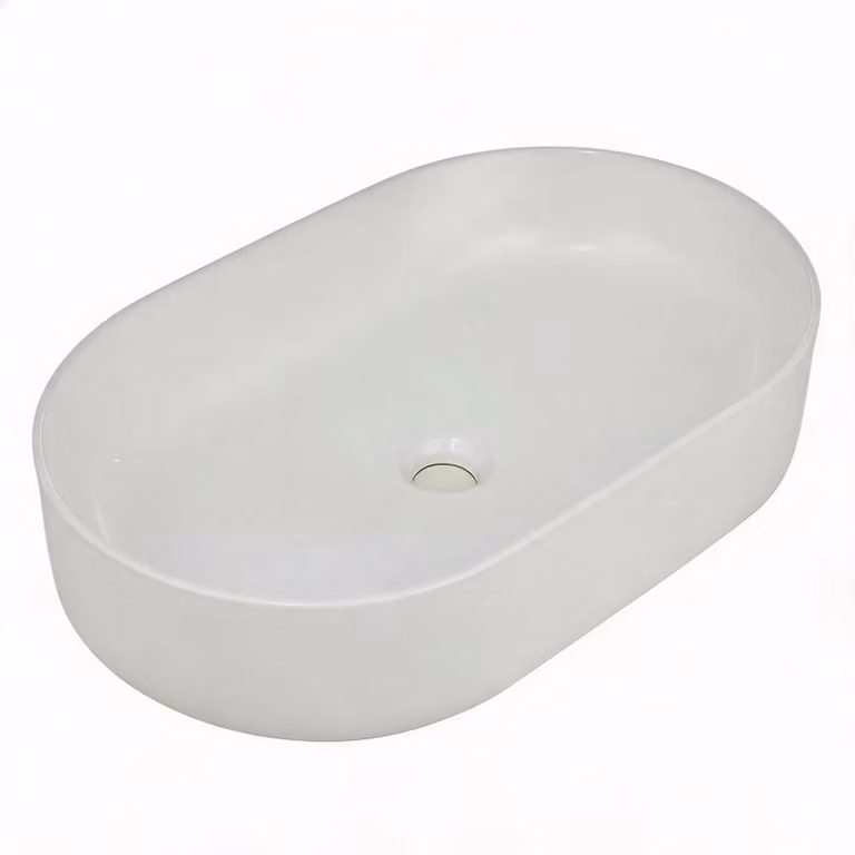 Lavabo – Lavabo da appoggio ovale – Vetroceramica – 60 x 37 cm – Bordo sottile – Facile da pulire – Bianco