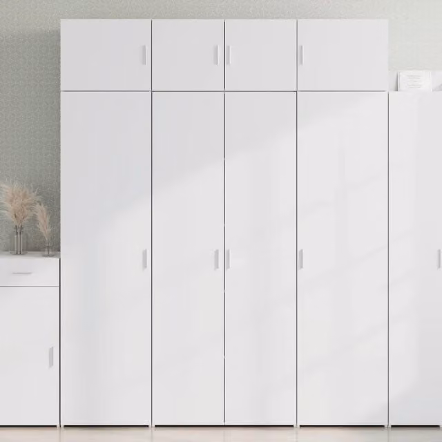 Mobile Portaoggetti a Parete vidaXL Bianco con Ante a Battente in MDF e Legno L 80 cm, P 42,5 cm, H 225 cm