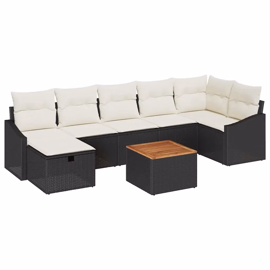 Set Divano da Giardino Moderno vidaXL a Forma di L in Rattan Nero con 8 Pezzi e Cuscini Inclusi – 2