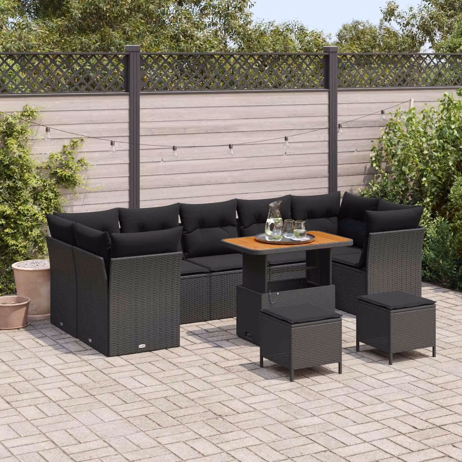 Maison Exclusive - Set divani da giardino 10 pezzi in polyrattan nero