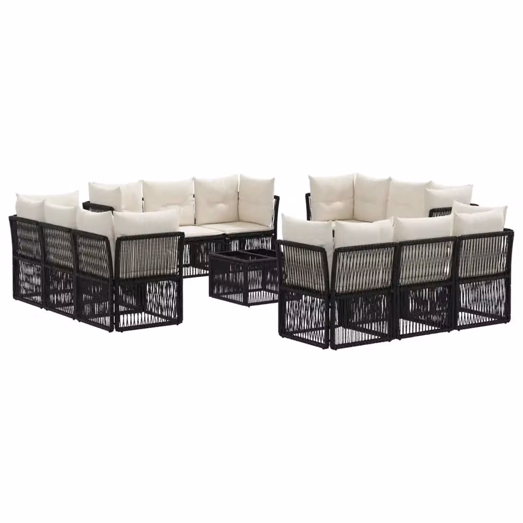 Set Divano da Giardino a L con Tavolino vidaXL, 13 Pezzi in Polyrattan Nero con Cuscini Imbottiti e Struttura in Acciaio – 2