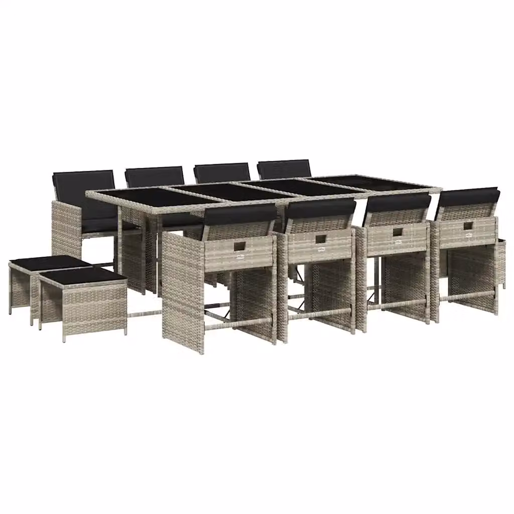 Set da pranzo da giardino vidaXL in polyrattan con cuscini e piano in vetro, 13 pezzi, grigio antracite – 2