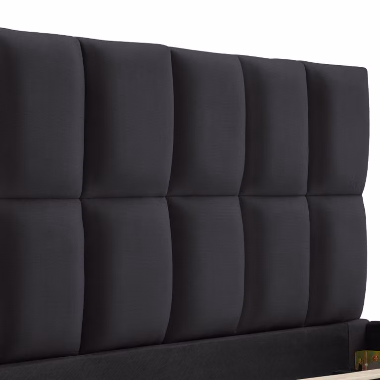 Letto imbottito Shirley tectake con rete a doghe in effetto velluto nero L/P/H: 180 x 200 x 93 cm