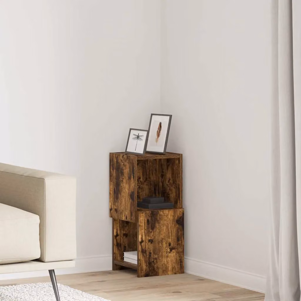 Mobile angolare vidaXL in legno ingegnerizzato Rovere fumé, L 25,5 cm x P 25 cm x H 55 cm