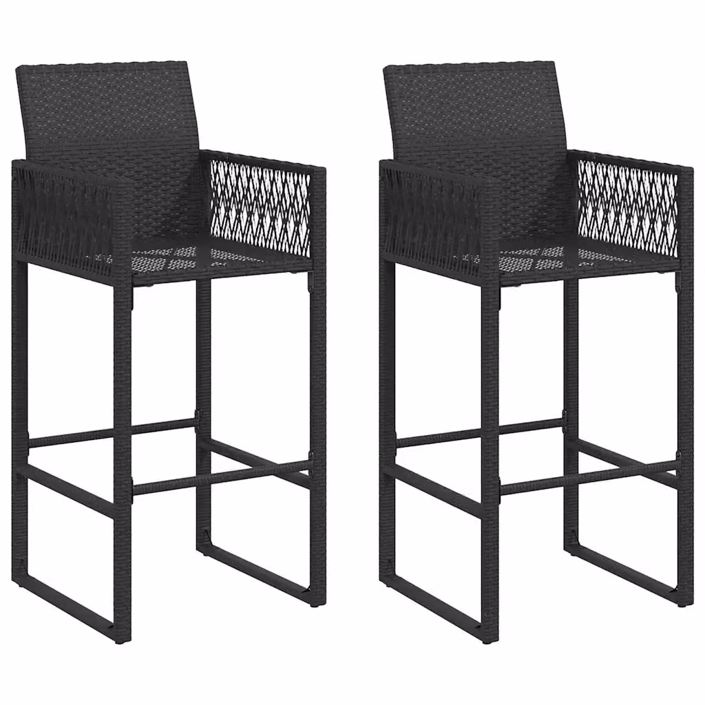 Set di 2 sgabelli da bar da giardino moderni vidaXL in polyrattan nero e metallo opaco – 2