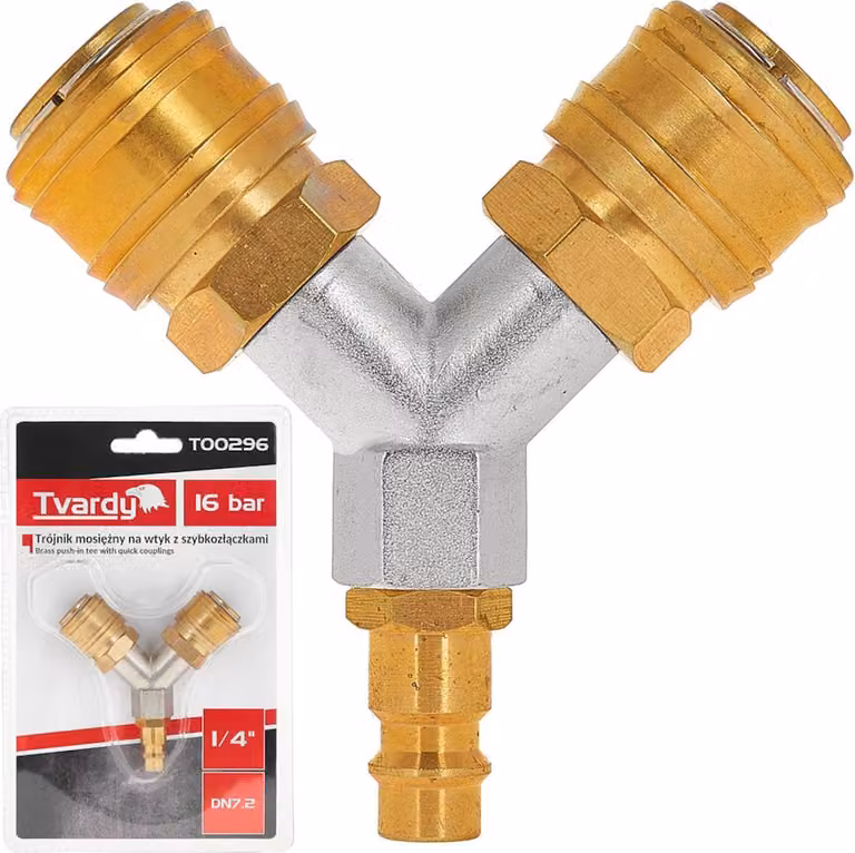 Distributore aria compressa, tubo compressore attacco rapido a 2 vie, raccordi rapidi con connettori da 1/4'', in ottone e acciaio zincato