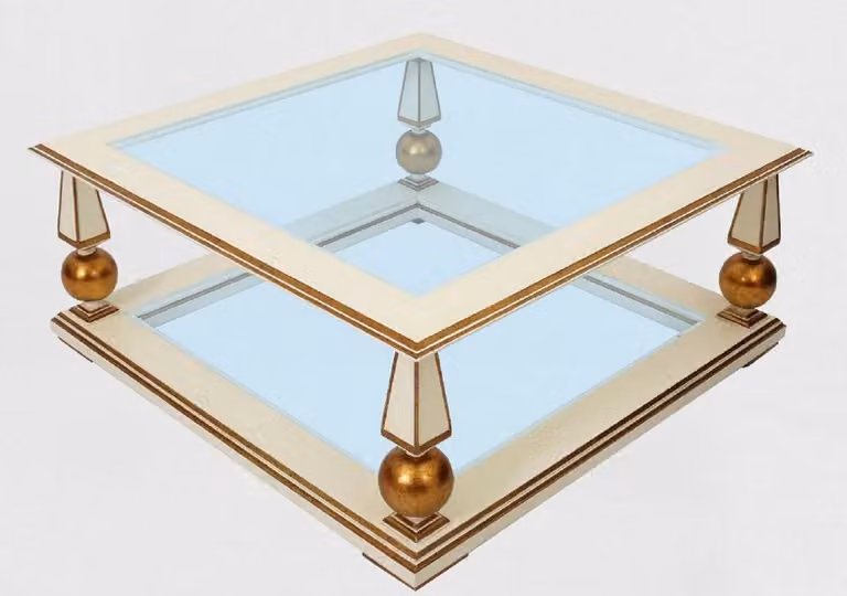 Casa Padrino tavolino barocco bianco/oro antico 113 x 113 x h. 47 cm - Magnifico tavolo da salotto in legno massello con piano in vetro - Mobili da salotto barocchi