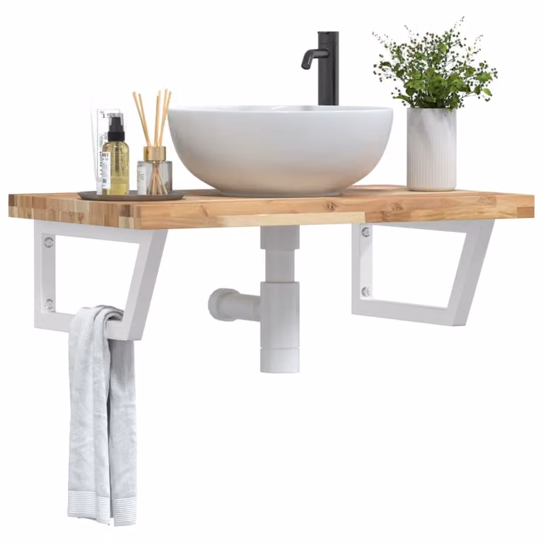 vidaXL Ripiano da parete per lavabo in legno di acacia e metallo, marrone e bianco