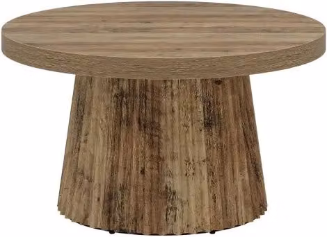 Tavolino rotondo in MDF con base a colonna scanalata, diametro 80 cm, design minimalista e moderno