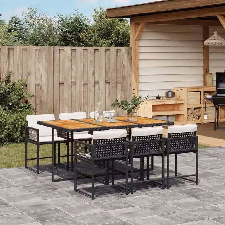 vidaXL Set da Pranzo da Giardino 7 pz in Polyrattan con Tavolo in Legno di Acacia Nero e Marrone