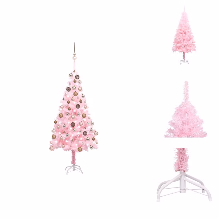 vidaXL Albero di Natale artificiale con luci e decorazioni rosa 180cm - Alberi di Natale