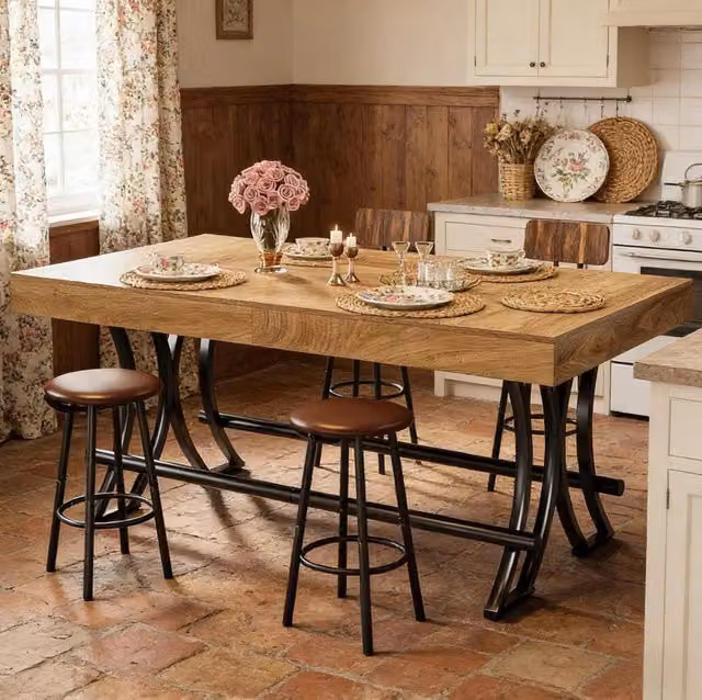 Tavolo da pranzo moderno in MDF e metallo, 160x90 cm, colore legno con base industriale