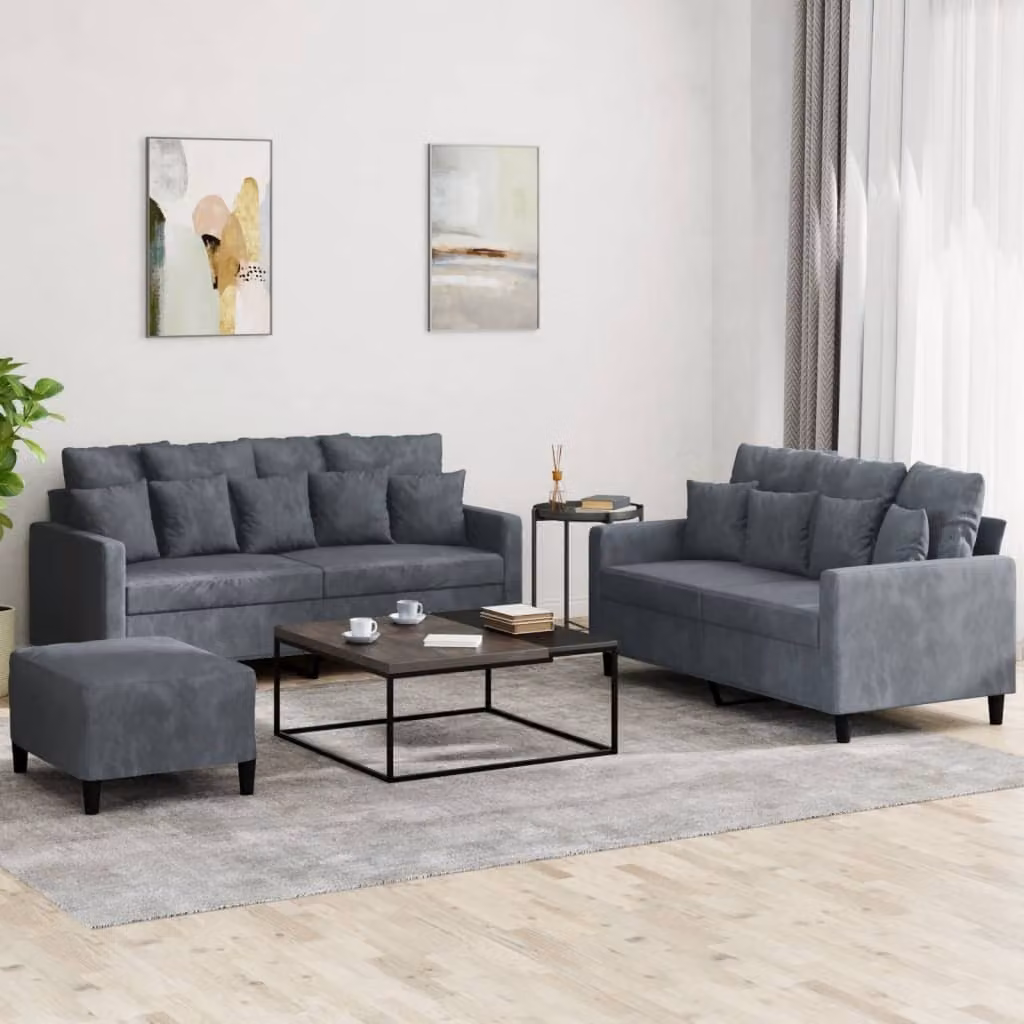 Maison Exclusive - Set divano a 3 pezzi con cuscini in velluto grigio scuro