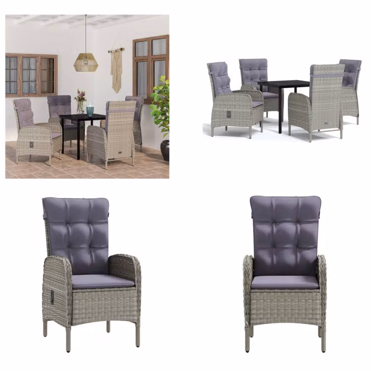 vidaXL Set da pranzo da giardino 5 pezzi con cuscini grigio e nero - Set da pranzo da giardino - Set da pranzo da giardino - Set di mobili da giardino - Set di mobili da giardino