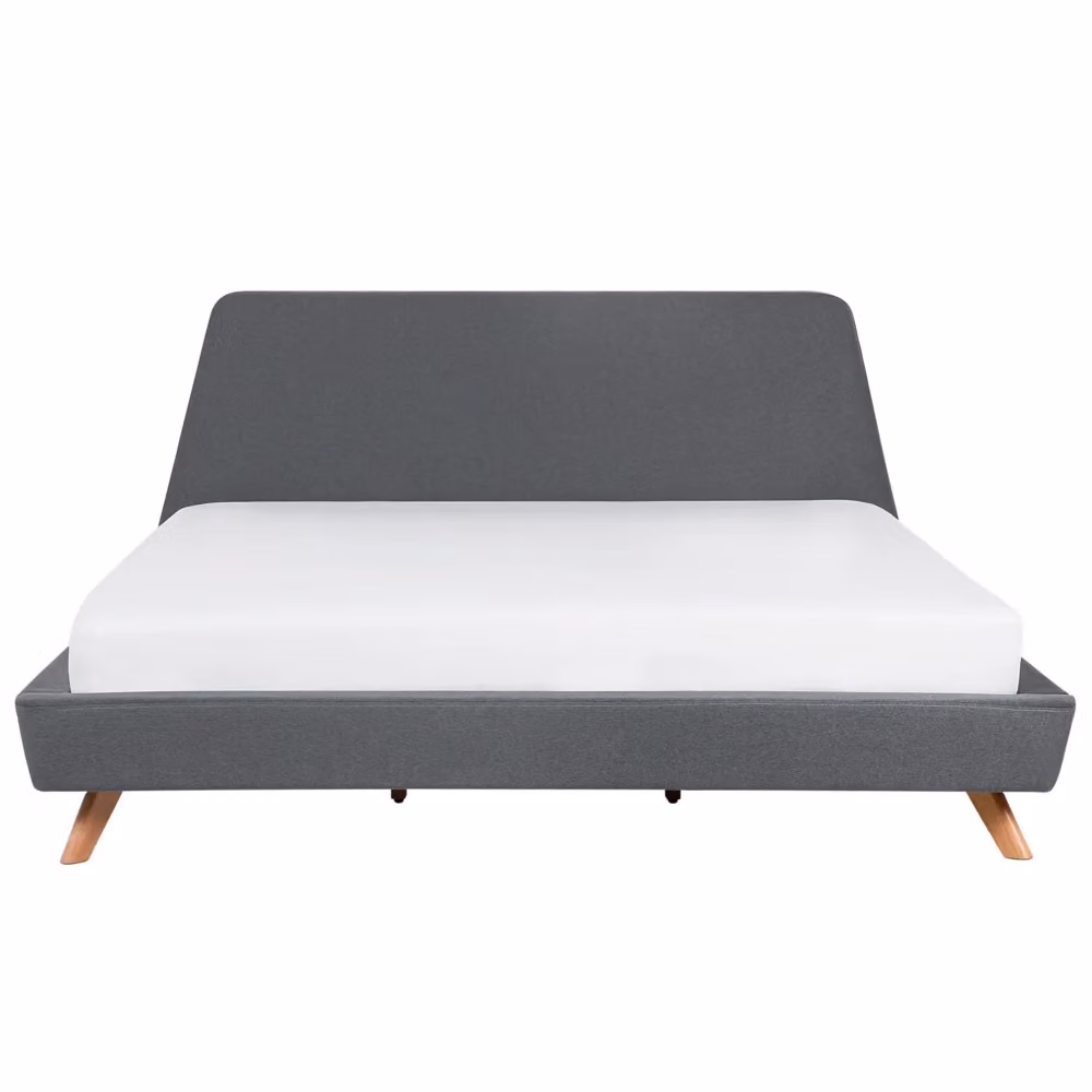 Letto Beliani con rivestimento in tessuto grigio e gambe in legno di gomma oliato L/P/H: 180 x 200 x 103 cm – 2