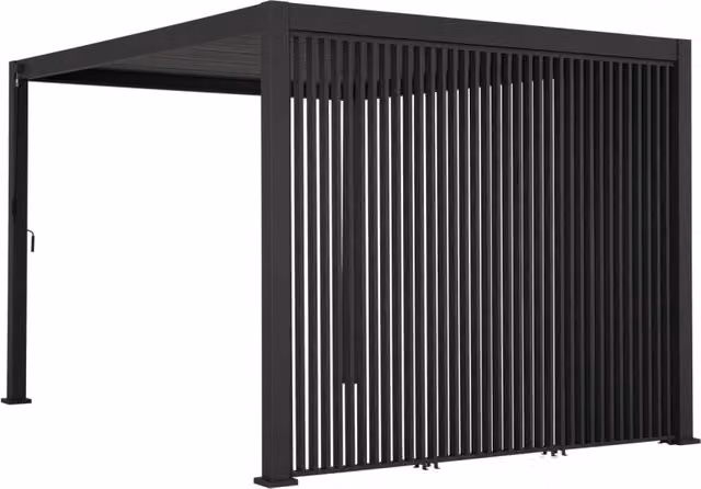 Pergola bioclimatica Sweeek in alluminio con 3 persiane verticali da 1,3 m, L: 4 m x P: 3 m