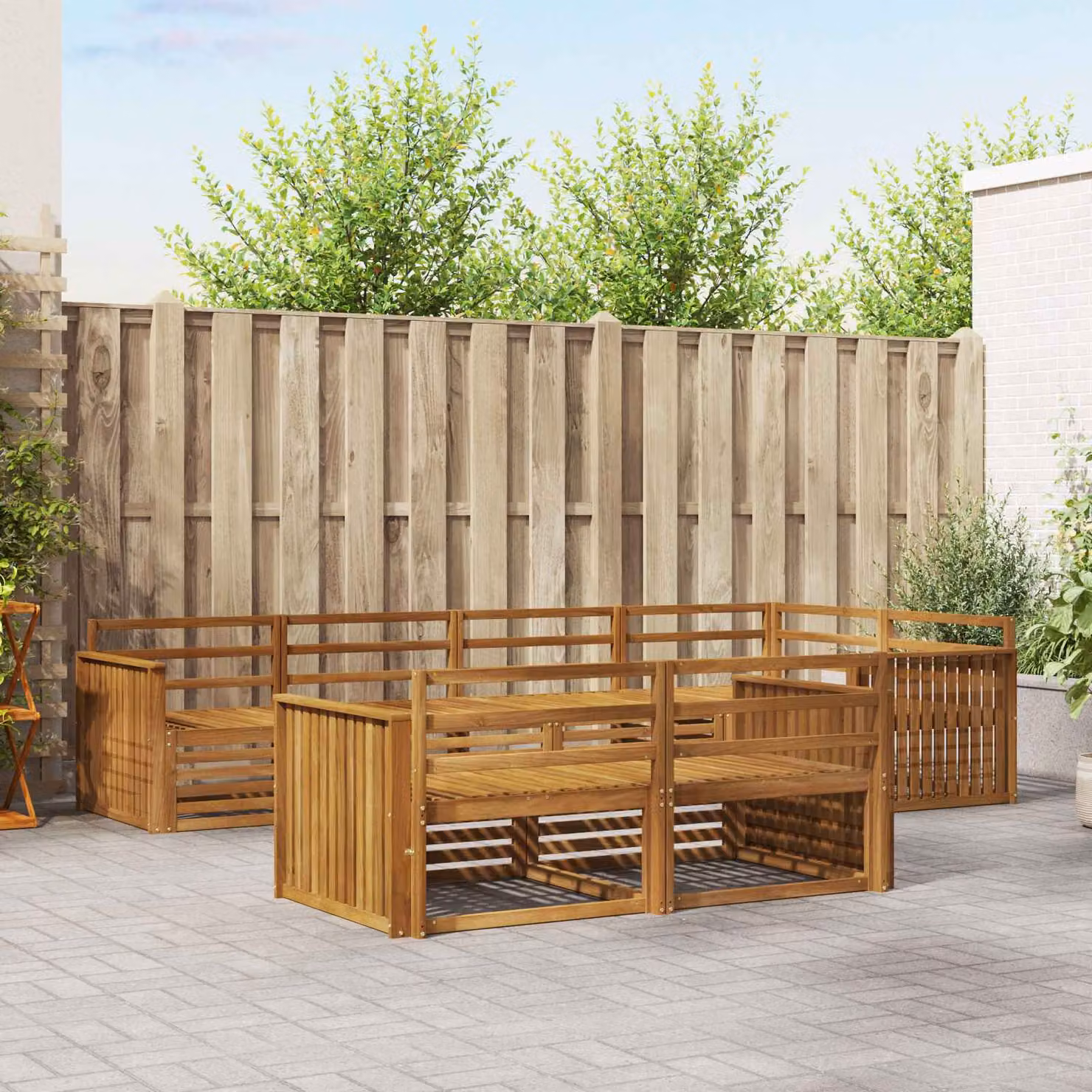 Set di divani da esterno vidaXL a forma di L in legno di acacia massello marrone con cuscini inclusi