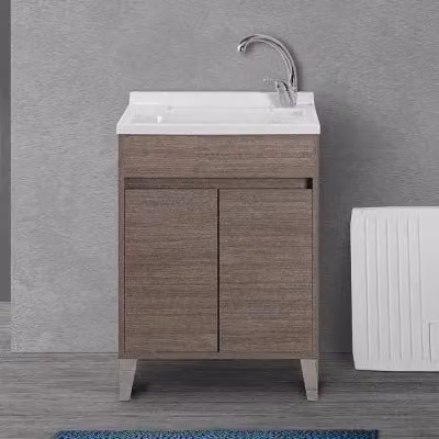 Mobile lavatoio Way rovere scuro con vasca asse e kit scarico L: 59,3 cm, P: 49,8 cm, H: 85,5 cm