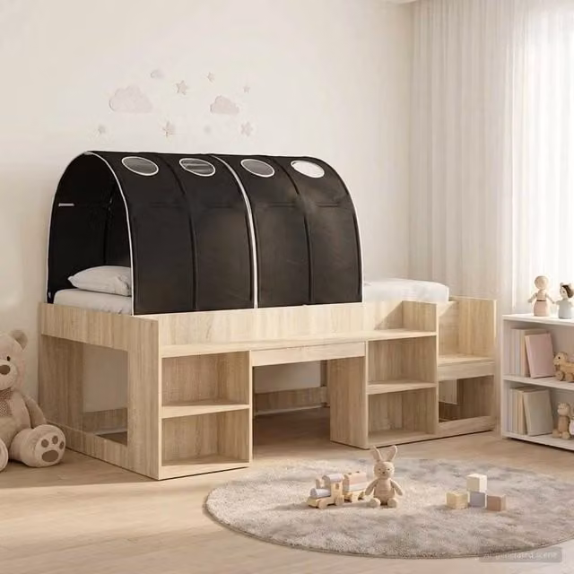 Letto con Tunnel 3 pz Rovere Sonoma e Nero Legno ingegnerizzato 3423592