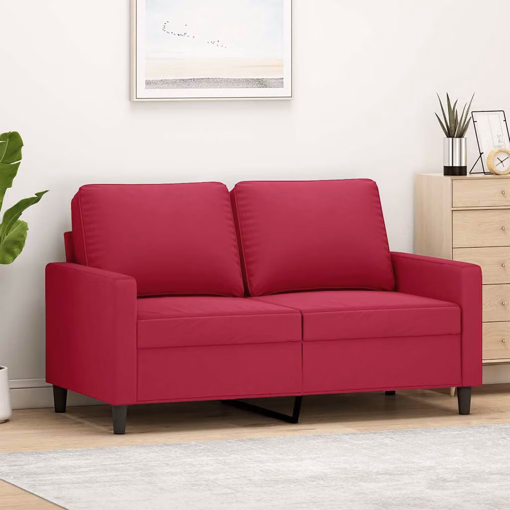 vidaXL Divano a 2 Posti Moderno in Velluto Rosso con Struttura in Metallo L: 138 cm, P: 80 cm, H: 77 cm