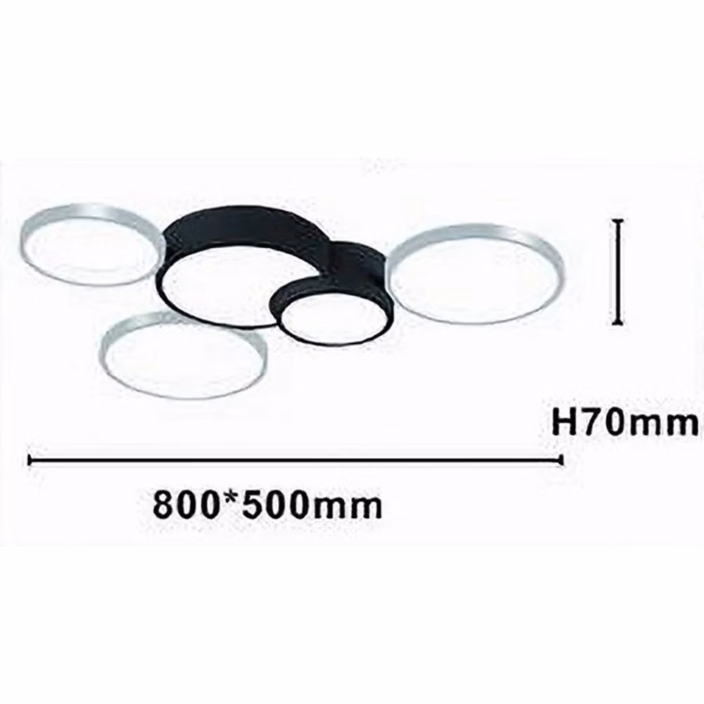 Trade Shop Plafoniera Led Moderna con 5 Cerchi Argento e Nero, Luce 4000K, 48W – 2