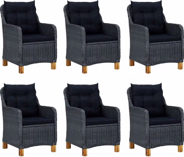 Set da pranzo da giardino vidaXL in polyrattan con tavolo in legno di acacia e vetro, 7 pezzi, grigio e nero – 1